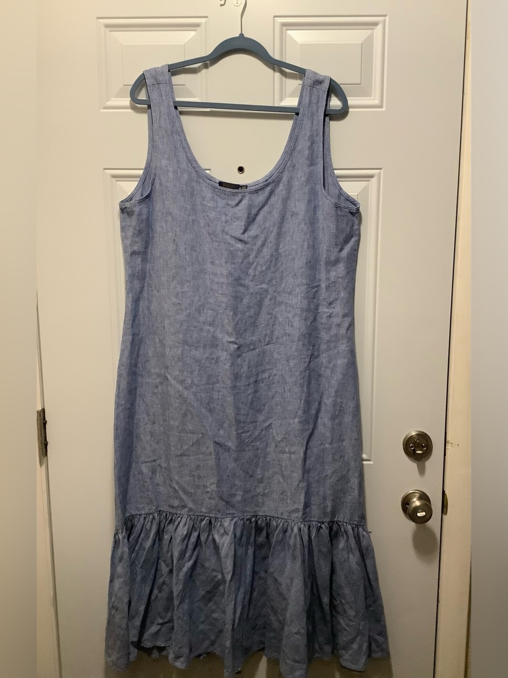 Polo Ralph Lauren| XL Blue Linen Sleeveless Midi Dress Ruffle Hem Coastal - Picture 1 of 6